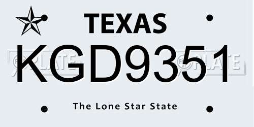 KGD9351 Texas License Plate