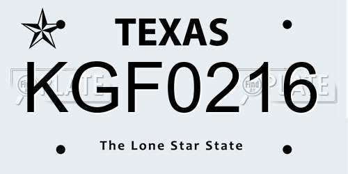 KGF0216 Texas License Plate