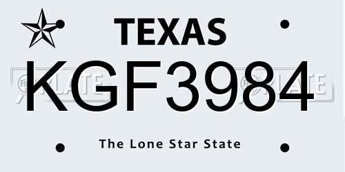 KGF3984 Texas License Plate