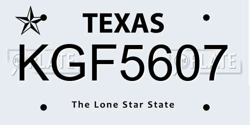 KGF5607 Texas License Plate