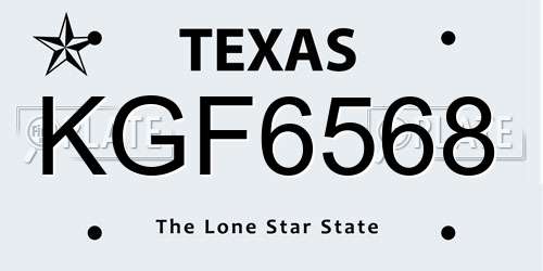 KGF6568 Texas License Plate