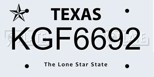 KGF6692 Texas License Plate