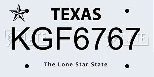 KGF6767 Texas License Plate
