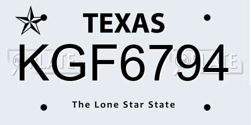 KGF6794 Texas License Plate