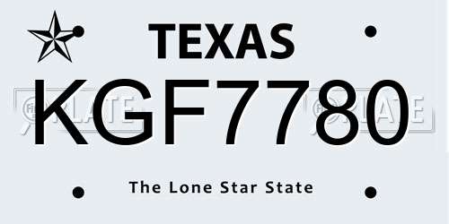 KGF7780 Texas License Plate