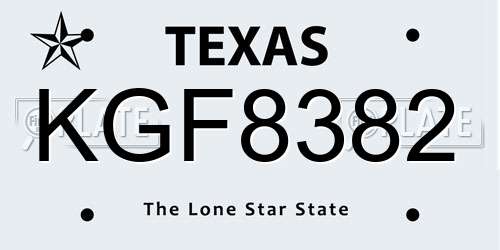 KGF8382 Texas License Plate