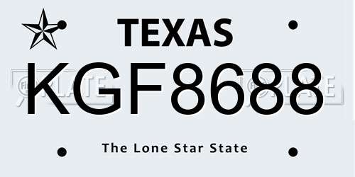 KGF8688 Texas License Plate