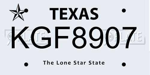 KGF8907 Texas License Plate