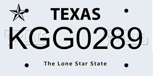 KGG0289 Texas License Plate