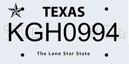 KGH0994 Texas License Plate