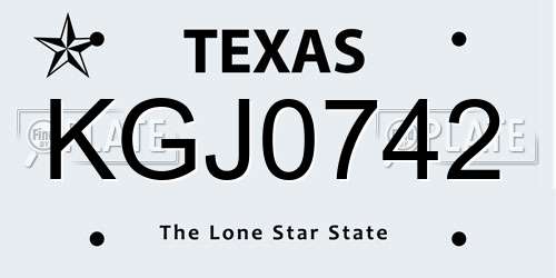 KGJ0742 Texas License Plate