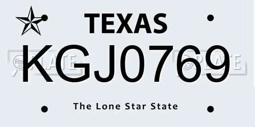 KGJ0769 Texas License Plate