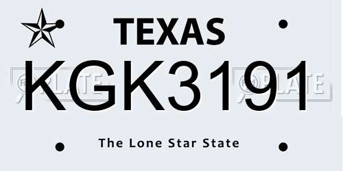 KGK3191 Texas License Plate
