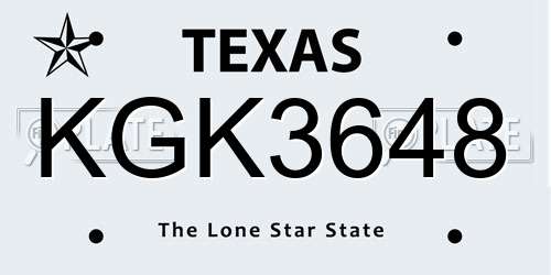 KGK3648 Texas License Plate