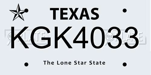 KGK4033 Texas License Plate