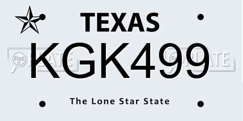 KGK499 Texas License Plate