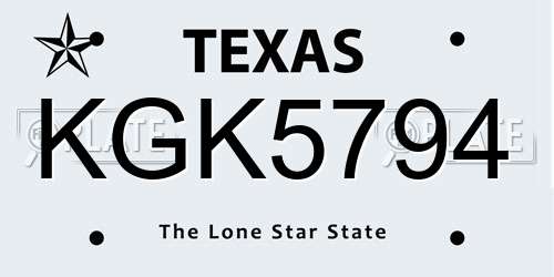 KGK5794 Texas License Plate