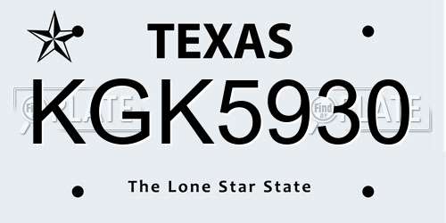 KGK5930 Texas License Plate