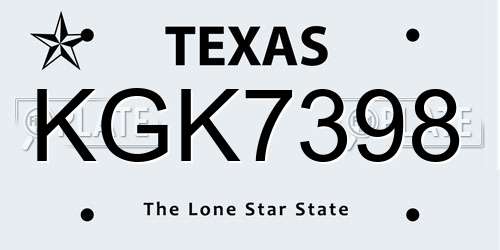 KGK7398 Texas License Plate