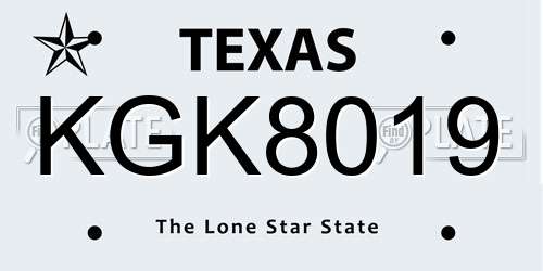 KGK8019 Texas License Plate