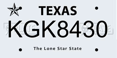 KGK8430 Texas License Plate