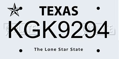 KGK9294 Texas License Plate