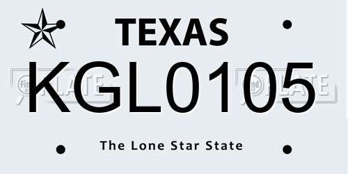 KGL0105 Texas License Plate