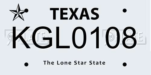 KGL0108 Texas License Plate