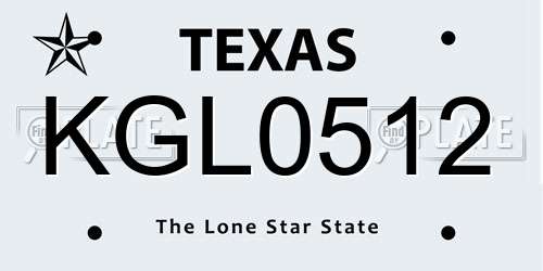 KGL0512 Texas License Plate