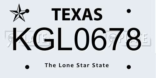 KGL0678 Texas License Plate