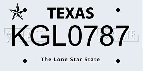 KGL0787 Texas License Plate