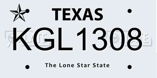 KGL1308 Texas License Plate