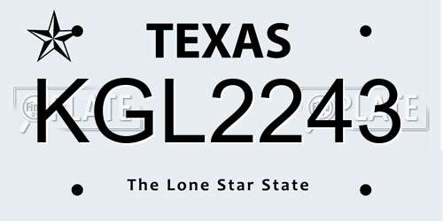 KGL2243 Texas License Plate