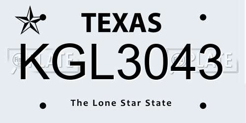 KGL3043 Texas License Plate