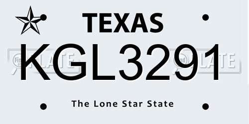KGL3291 Texas License Plate