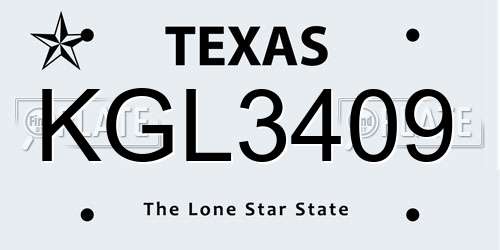 KGL3409 Texas License Plate