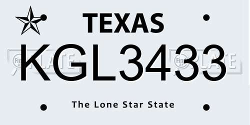 KGL3433 Texas License Plate