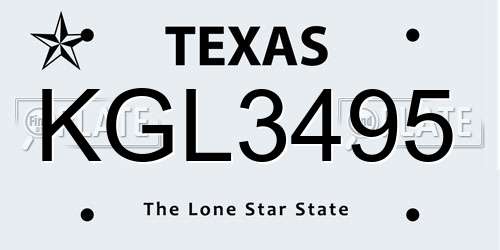 KGL3495 Texas License Plate