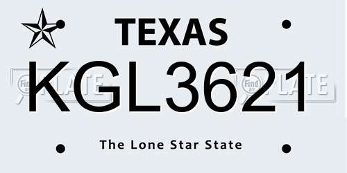 KGL3621 Texas License Plate
