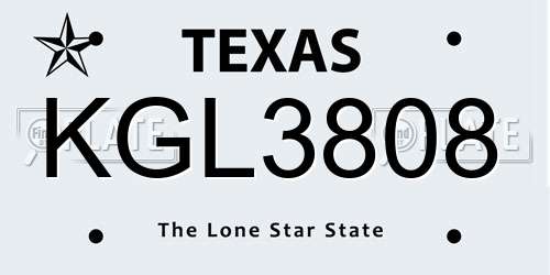 KGL3808 Texas License Plate