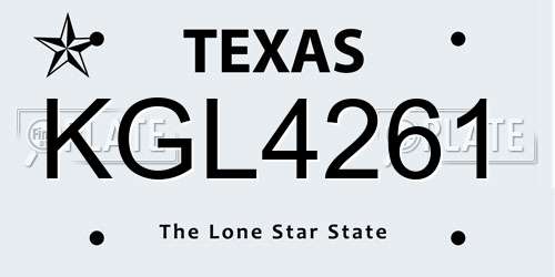 KGL4261 Texas License Plate