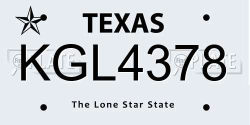 KGL4378 Texas License Plate