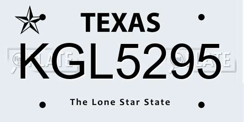 KGL5295 Texas License Plate