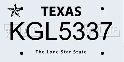 KGL5337 Texas License Plate