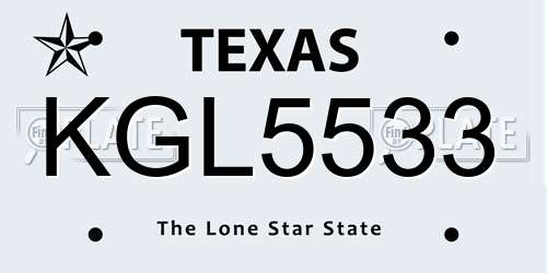 KGL5533 Texas License Plate