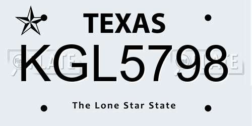 KGL5798 Texas License Plate