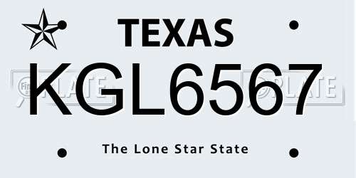 KGL6567 Texas License Plate