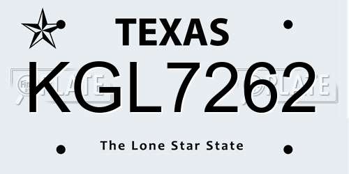 KGL7262 Texas License Plate