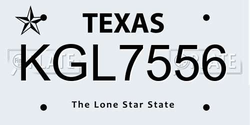 KGL7556 Texas License Plate
