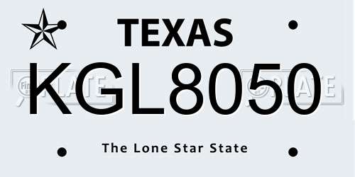 KGL8050 Texas License Plate